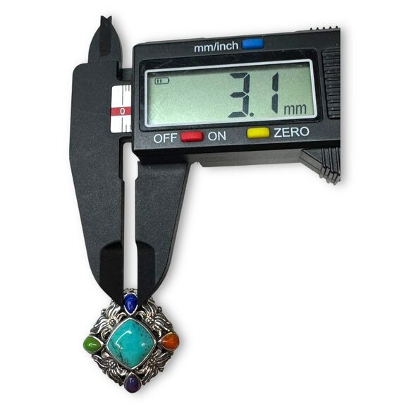 Sterling Silver Multi-Stone Ring Turquoise Lapis Purple Spiny Oyster - Picture 12 of 14